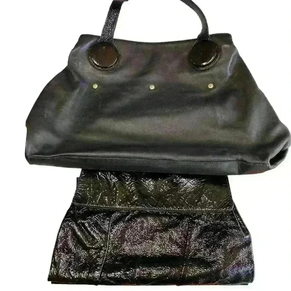Goldenbleu black patent leather convertible purse‎